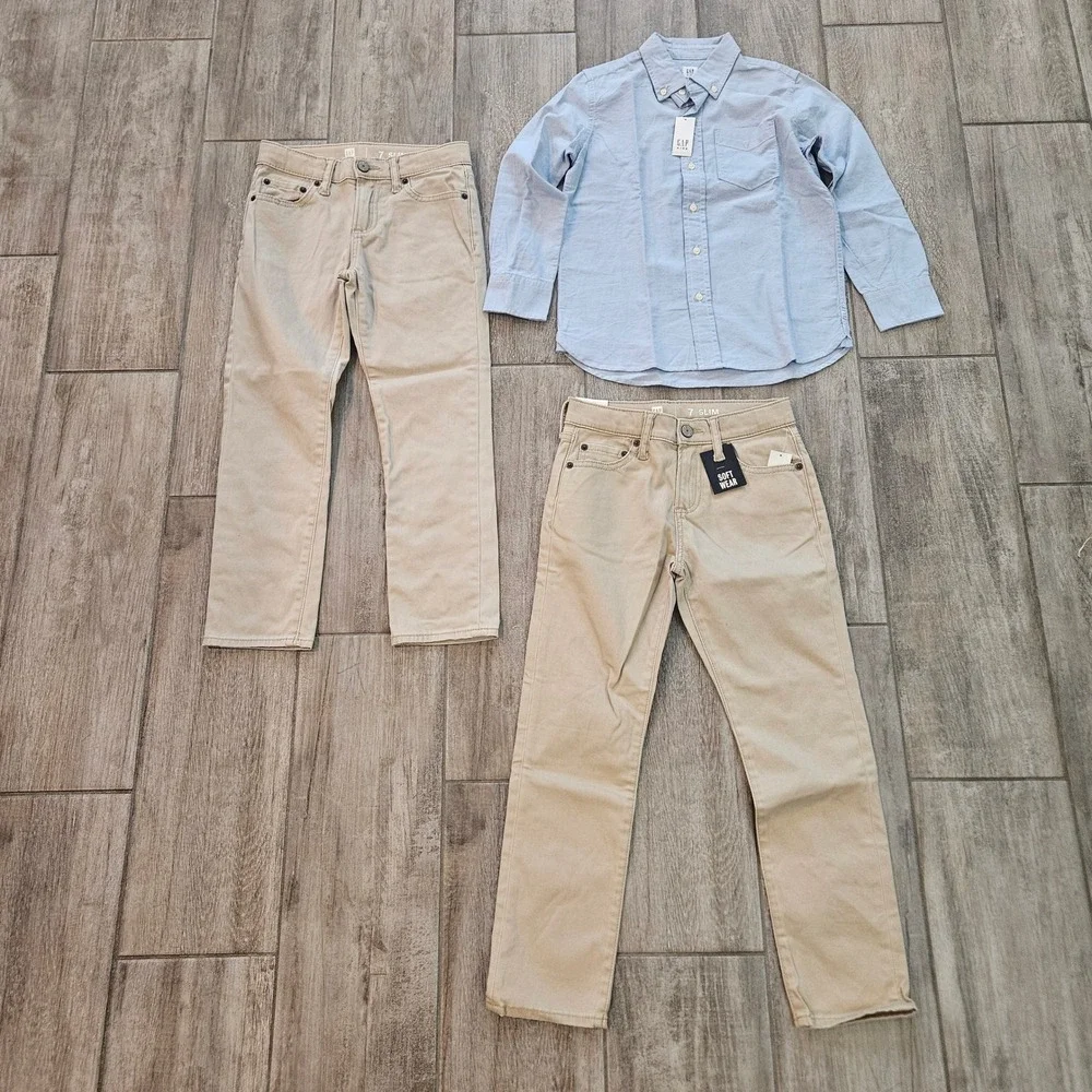 GAP Kids Shirt Pants Set Size 7 Uniform School Slim Blue Khaki Oxford Chino